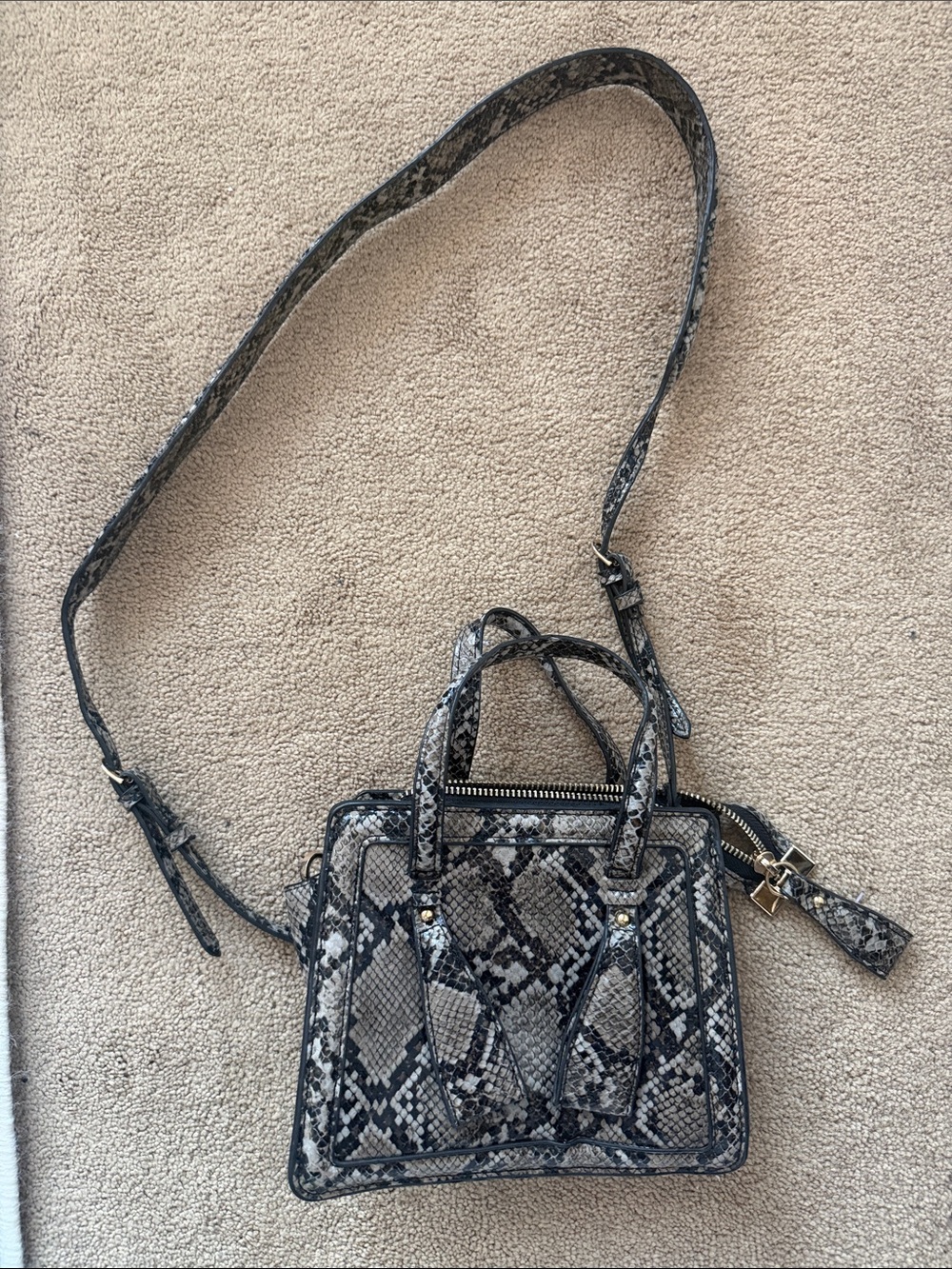 Zara Snake-Print Crossbody Bag - Gray Black